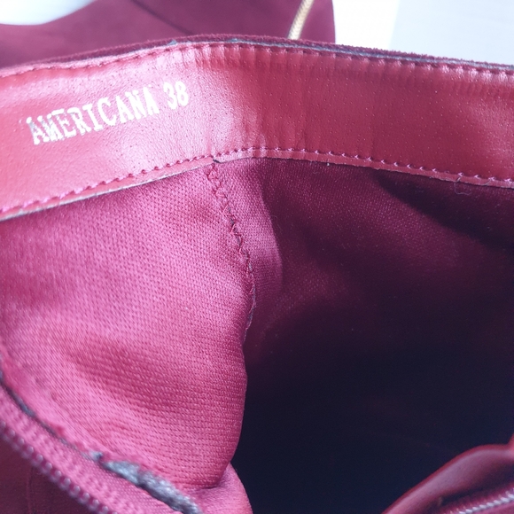 French Blue Americana Burgundy Wine Faux-Suede Ruched Ankle Zip-Up Booties Sz 38 - Picture 14 of 16